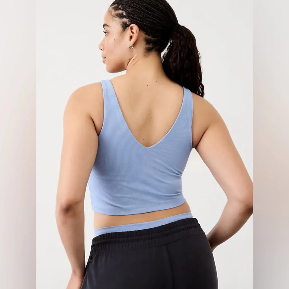 NWT Athleta Transcend V Neck Rib Crop Sports Bra A-C Small Heron Blue - Picture 5 of 11